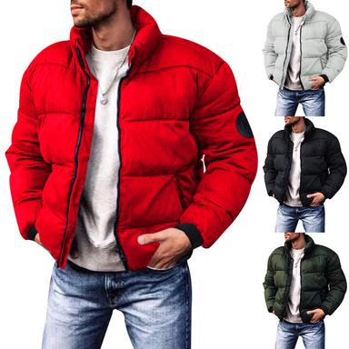 Men's Winter Coat Winter Jacket Puffer Jacket Cardigan Pocket Zipper Pocket Going out Casual Daily Hiking Windproof Warm Winter Pure Color Black Red Light Grey Army Green Puffer Jacket