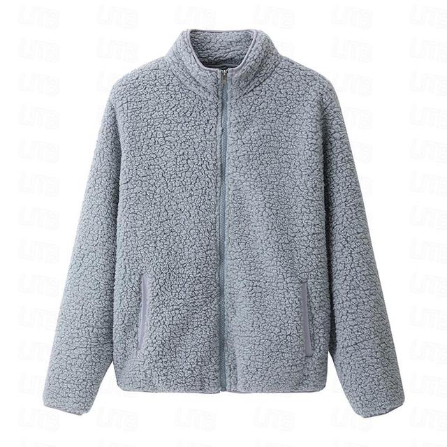 Women's Zip Up Sweatshirt Fleece Jacket Fleece Solid Color Valentine's Day Street Pocket Zip Up Pink Blue Green Vintage Teddy Sherpa Fleece V Neck Long Sleeve Top Micro-elastic Fall & Winter