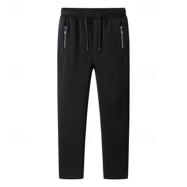 Men's Sherpa Sweatpants Joggers Winter Pants Trousers Drawstring Elastic Waist Zipper Pocket Solid Color Warm Casual Daily Running Sports Fashion Black Black Straight Leg Micro-elastic