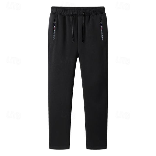 Men's Sherpa Sweatpants Joggers Winter Pants Trousers Drawstring Elastic Waist Zipper Pocket Solid Color Warm Casual Daily Running Sports Fashion Black Black Straight Leg Micro-elastic