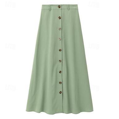 Women's Skirt Long Skirt Linen Skirts Straight Maxi Skirts Split Solid Colored Office / Career Causal Autumn / Fall Faux Linen Gold Velvet Fashion coastal grandma style Summer Black White Navy Blue