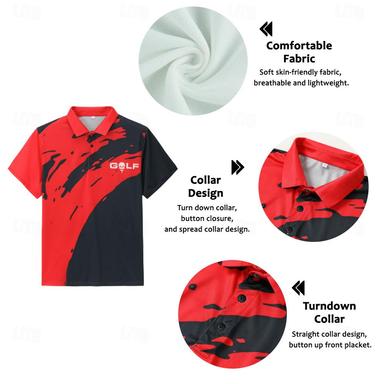 Men's Polo Shirt Lapel Polo Button Up Polos Golf Shirt Letter Graphic Prints Golf Turndown Yellow Red Royal Blue Blue Purple Outdoor Street Short Sleeves Print Clothing Apparel Sports Fashion