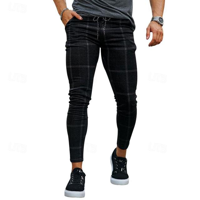 Men's Trousers Chinos Chino Pants Pocket Plaid Comfort Breathable Business Daily Cotton Blend Fashion Casual Black