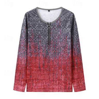 Women's T shirt Tee Going Out Tops Print Quarter Zip Daily Weekend Daily Basic Long Sleeve Half Zip V Neck Red Fall & Winter