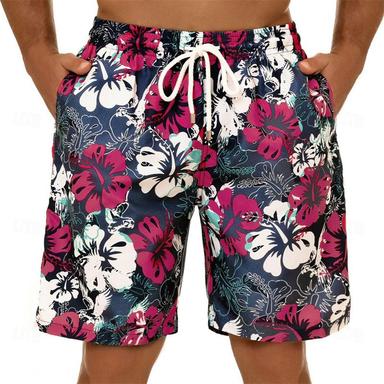 Men's Board Shorts Swim Shorts Swim Trunks Summer Shorts Bermuda shorts Drawstring with Mesh lining Elastic Waist Graphic Flower / Floral Breathable Quick Dry Short Casual Daily Holiday Streetwear