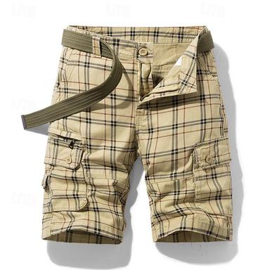 Men's Cargo Shorts Shorts Hiking Shorts Straight Pocket Plaid Comfort Breathable Short Sports Outdoor Daily Going out 100% Cotton Stylish Classic Style Black Blue