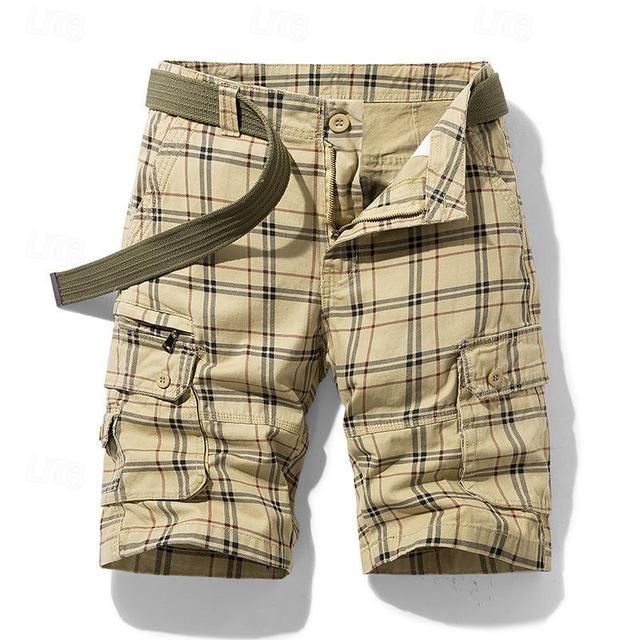 Men's Cargo Shorts Shorts Hiking Shorts Straight Pocket Plaid Comfort Breathable Short Sports Outdoor Daily Going out 100% Cotton Stylish Classic Style Black Blue