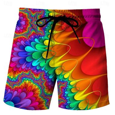 Men's Board Shorts Swim Shorts Swim Trunks Summer Shorts Beach Shorts Drawstring Elastic Waist 3D Print Graphic Gradient Breathable Quick Dry Short Casual Daily Holiday Fashion Hawaiian Yellow Red