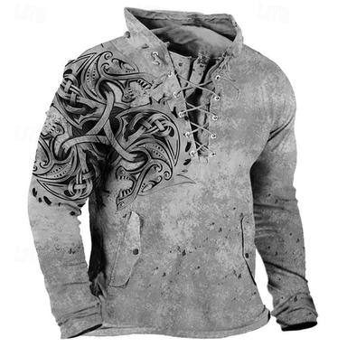 Men's Sweatshirt Pullover Blue Brown Green Gray Standing Collar Graphic Prints Lace up Sports & Outdoor Casual Daily 3D Print Streetwear Designer Basic Spring &  Fall Clothing Apparel Hoodies